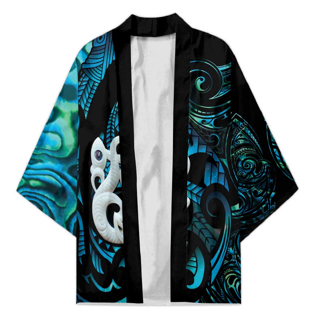 Manaia New Zealand Matariki Kimono NZ Paua Shell Maori Art LT14 Unisex Turquoise - Polynesian Pride