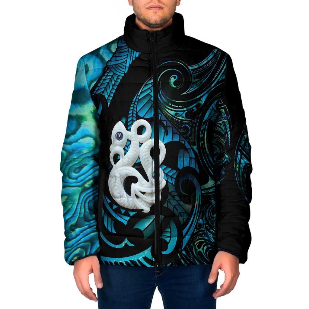 Manaia New Zealand Matariki Padded Jacket NZ Paua Shell Maori Art LT14 Men Turquoise - Polynesian Pride