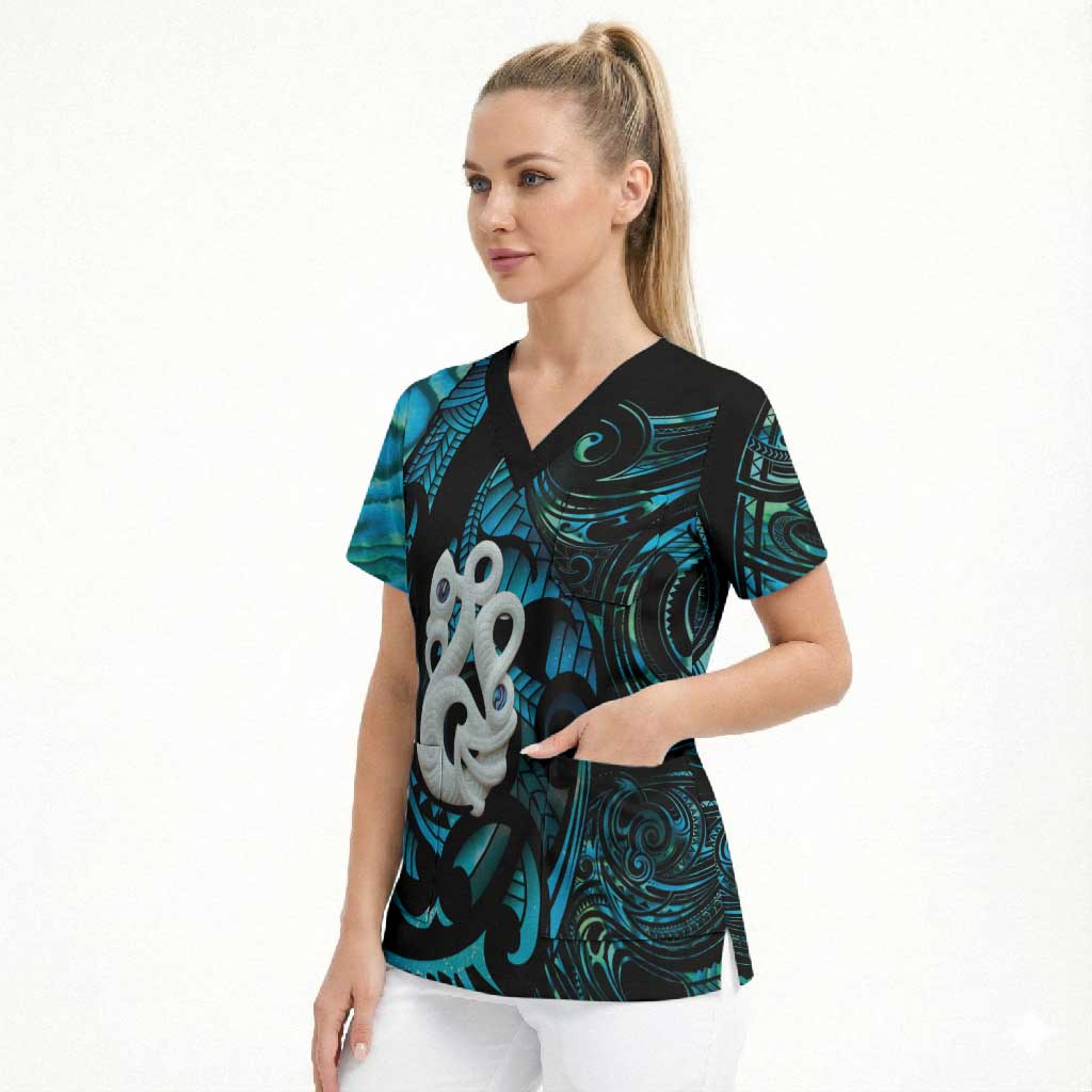 Manaia New Zealand Matariki Scrub Top NZ Paua Shell Maori Art LT14 - Polynesian Pride