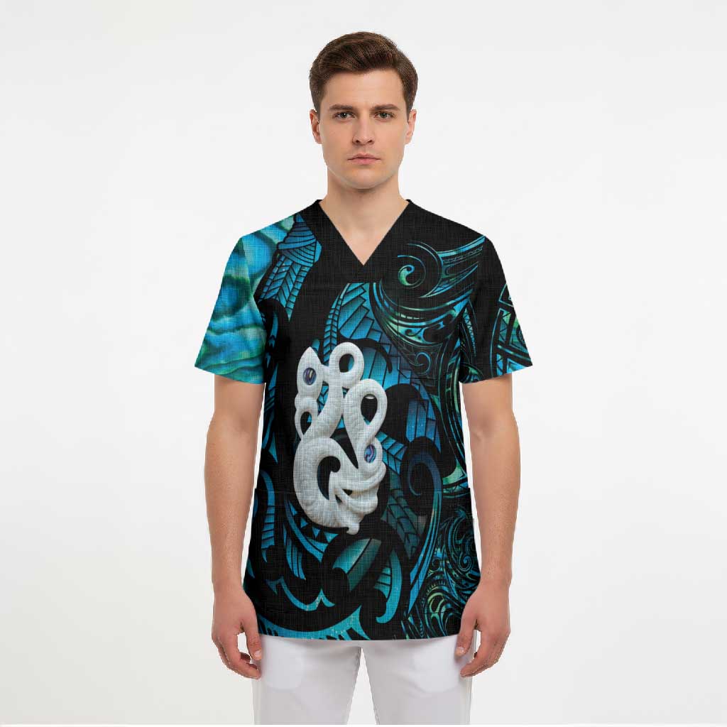 Manaia New Zealand Matariki Scrub Top NZ Paua Shell Maori Art LT14 - Polynesian Pride