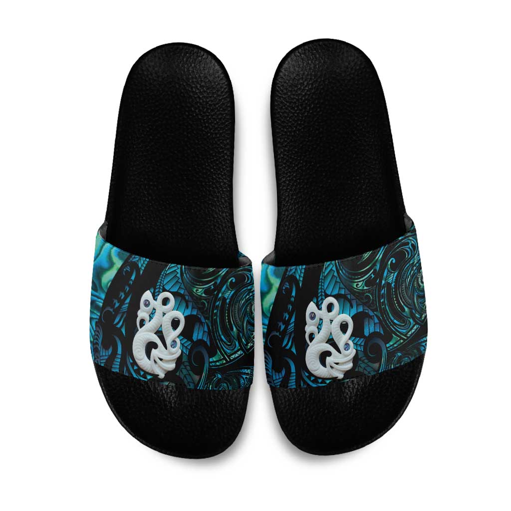 Manaia New Zealand Matariki Slide Sandals NZ Paua Shell Maori Art LT14 Turquoise - Polynesian Pride