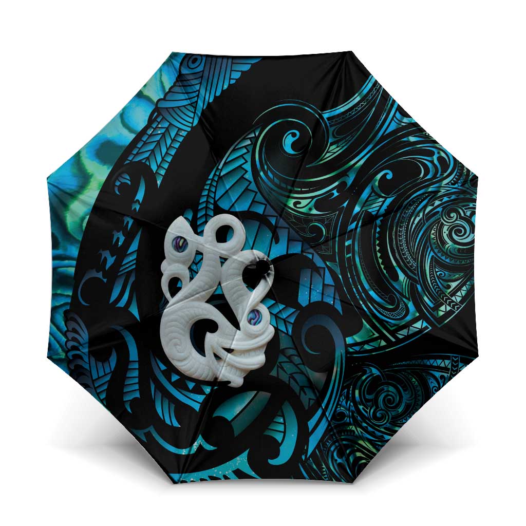 Manaia New Zealand Matariki Umbrella NZ Paua Shell Maori Art LT14 One Size Folded 11.42 inch Opened Diameter 37.4 inch Turquoise - Polynesian Pride