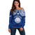 Marshall Islands Off Shoulder Sweater Blue Polynesian Tribal Mix Coat Of Arms LT14 Women Blue - Polynesian Pride