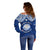 Marshall Islands Off Shoulder Sweater Blue Polynesian Tribal Mix Coat Of Arms LT14 - Polynesian Pride