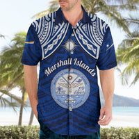 Personalised Marshall Islands Hawaiian Shirt Blue Polynesian Tribal Mix Coat Of Arms LT14 - Polynesian Pride