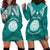 Personalised Marshall Islands Hoodie Dress Turquoise Polynesian Tribal Mix Coat Of Arms LT14 - Polynesian Pride