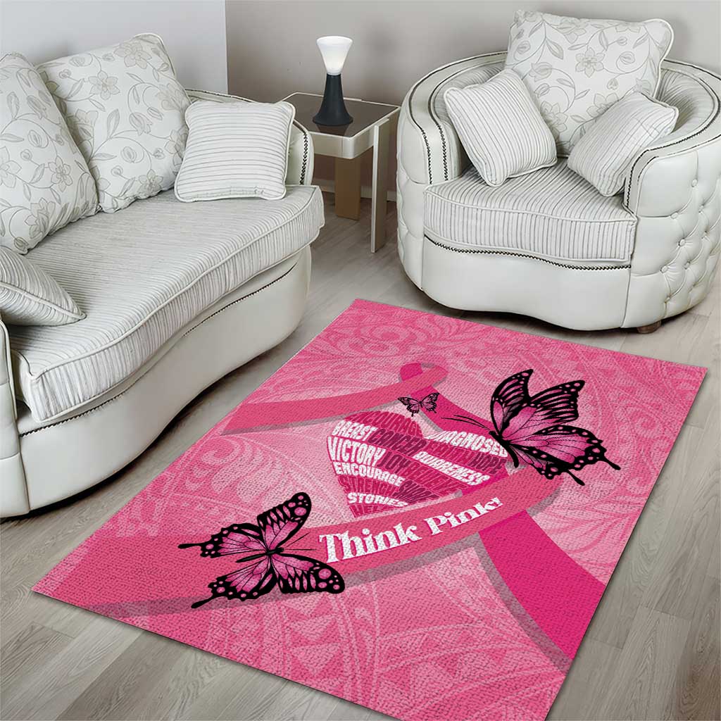 Polynesia Breast Cancer Awareness Month Area Rug Pink Ribbon Mix Butterflies LT14 - Polynesian Pride