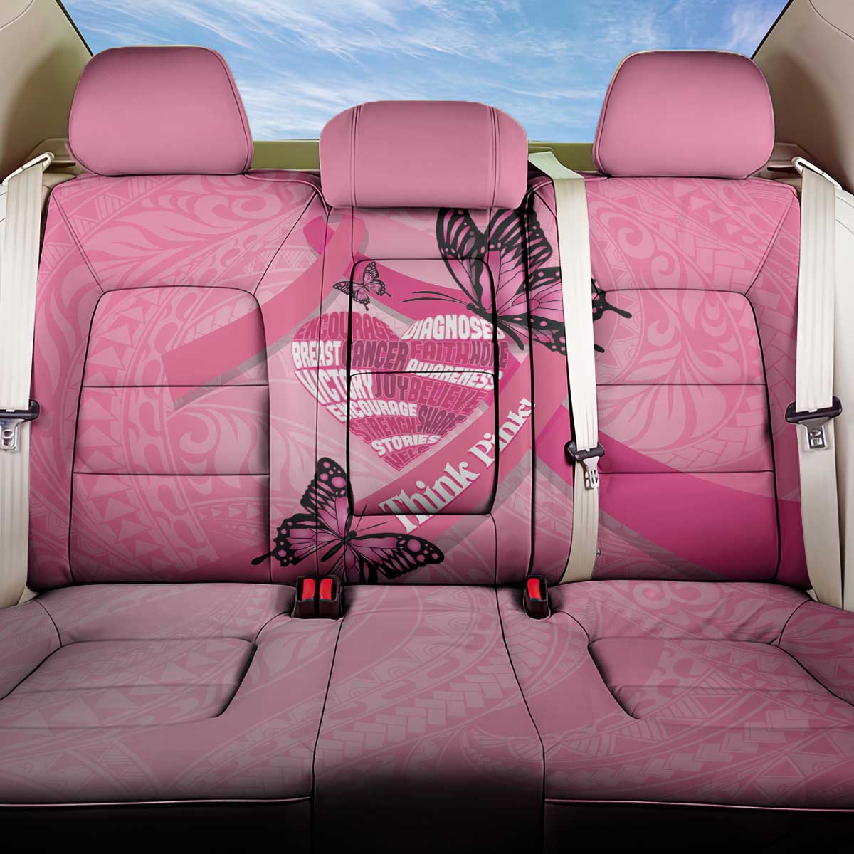 Polynesia Breast Cancer Awareness Month Back Car Seat Cover Pink Ribbon Mix Butterflies LT14 One Size Pink - Polynesian Pride