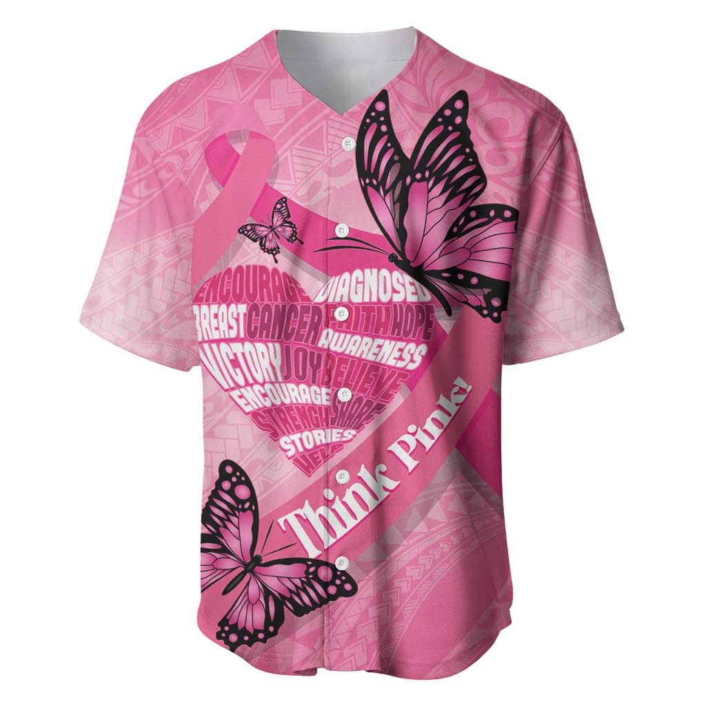 Polynesia Breast Cancer Awareness Month Baseball Jersey Pink Ribbon Mix Butterflies LT14 Pink - Polynesian Pride