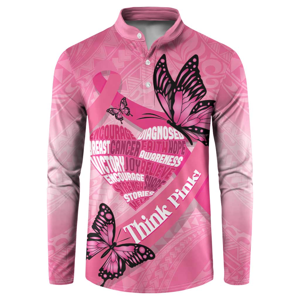 Polynesia Breast Cancer Awareness Month Button Sweatshirt Pink Ribbon Mix Butterflies LT14 Pink - Polynesian Pride