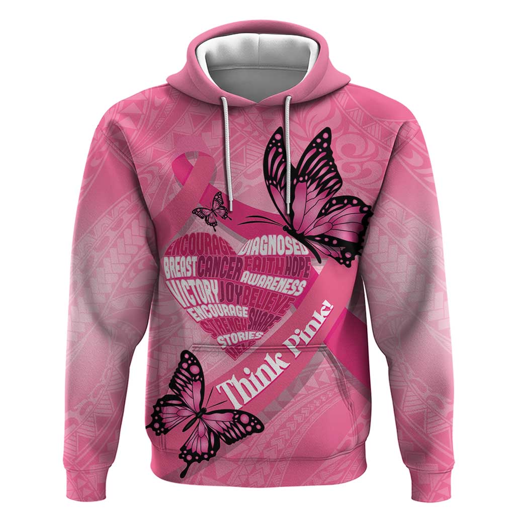 Polynesia Breast Cancer Awareness Month Hoodie Pink Ribbon Mix Butterflies LT14 Pullover Hoodie Pink - Polynesian Pride