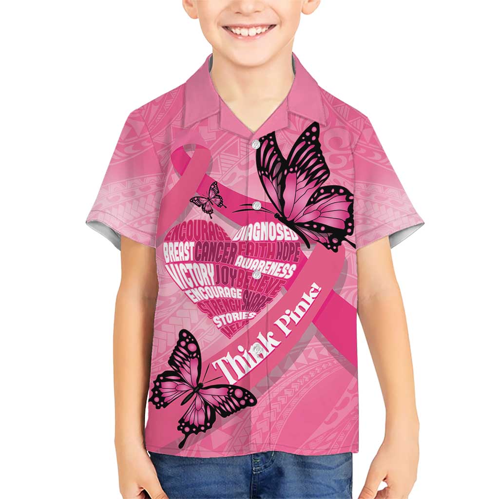 Polynesia Breast Cancer Awareness Month Kid Hawaiian Shirt Pink Ribbon Mix Butterflies LT14 Kid Pink - Polynesian Pride