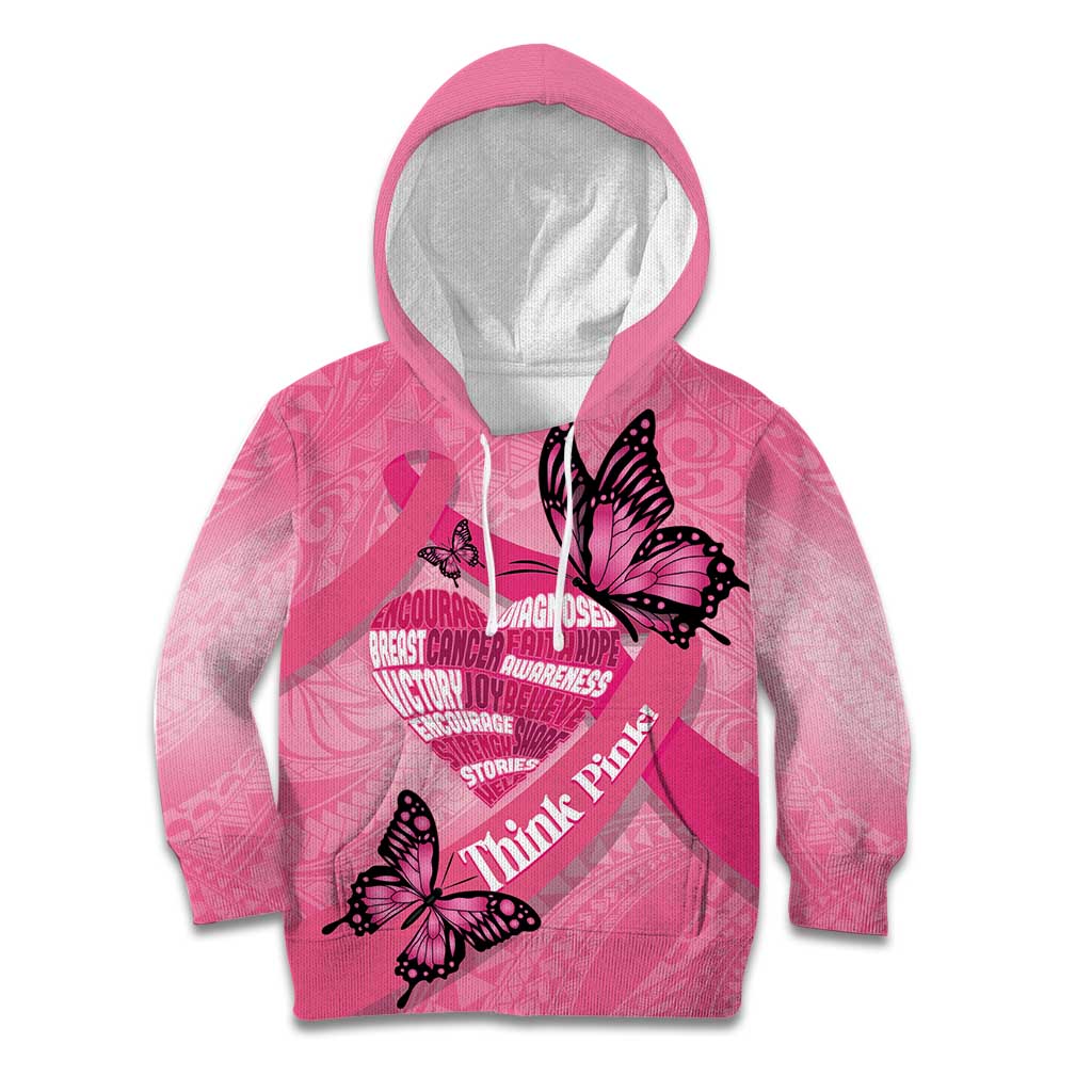 Polynesia Breast Cancer Awareness Month Kid Hoodie Pink Ribbon Mix Butterflies LT14 Hoodie Pink - Polynesian Pride