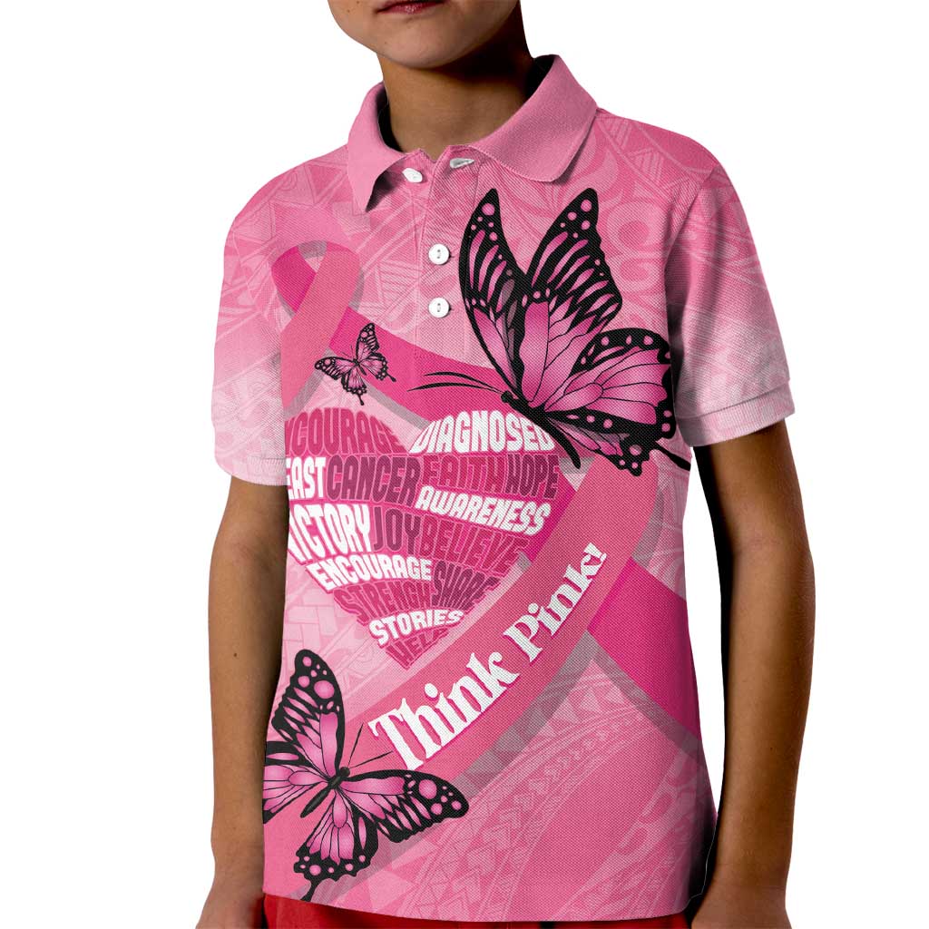 Polynesia Breast Cancer Awareness Month Kid Polo Shirt Pink Ribbon Mix Butterflies LT14 Kid Pink - Polynesian Pride