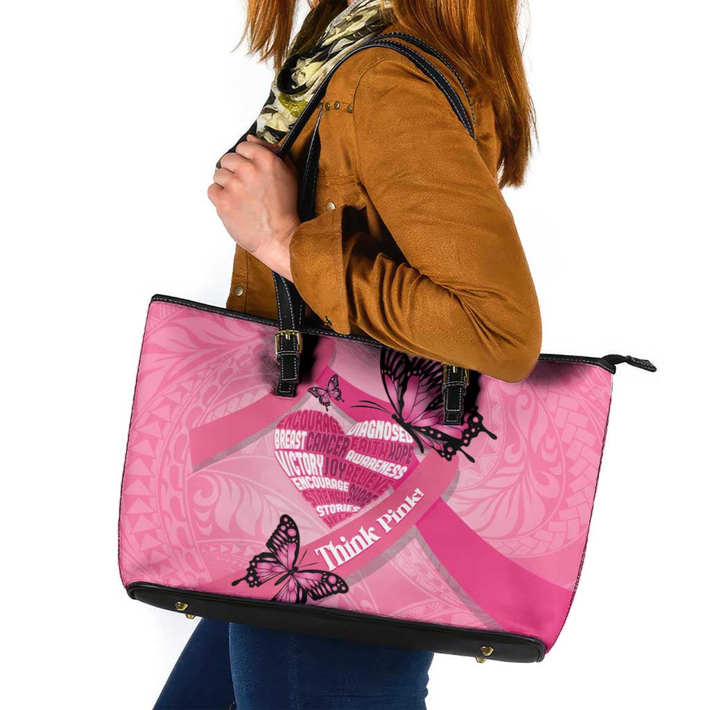 Polynesia Breast Cancer Awareness Month Leather Tote Bag Pink Ribbon Mix Butterflies LT14 Pink - Polynesian Pride