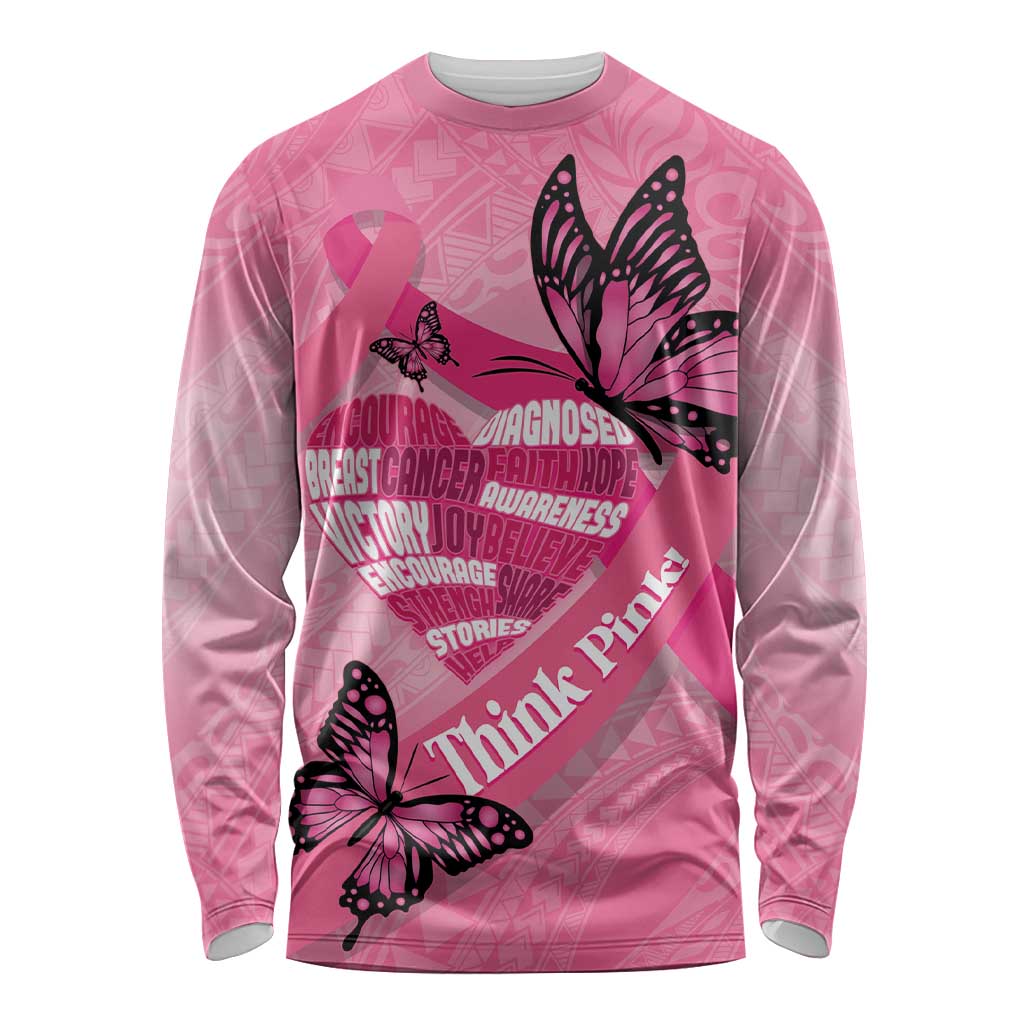 Polynesia Breast Cancer Awareness Month Long Sleeve Shirt Pink Ribbon Mix Butterflies LT14 Unisex Pink - Polynesian Pride