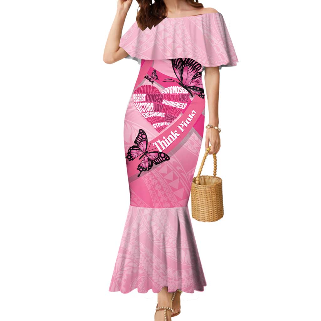 Polynesia Breast Cancer Awareness Month Mermaid Dress Pink Ribbon Mix Butterflies LT14 Women Pink - Polynesian Pride