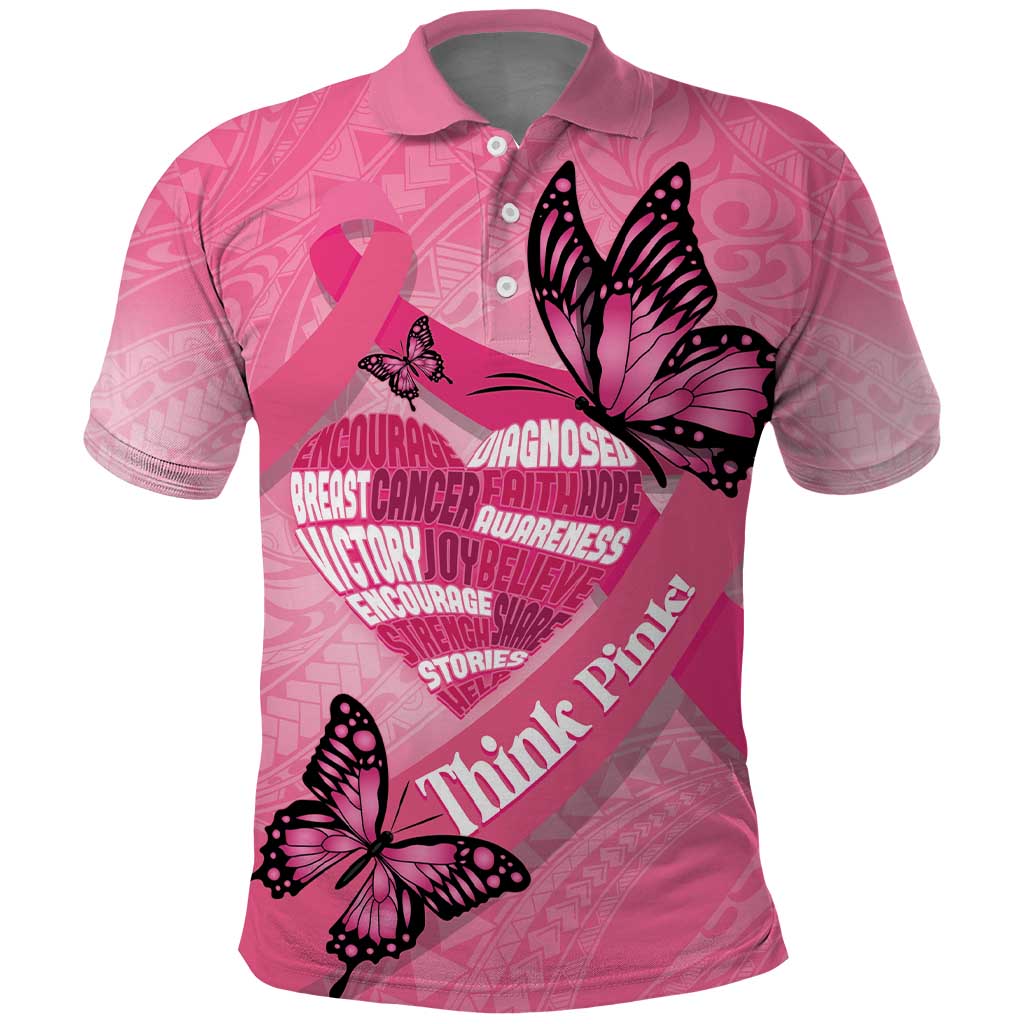Polynesia Breast Cancer Awareness Month Polo Shirt Pink Ribbon Mix Butterflies LT14 Pink - Polynesian Pride