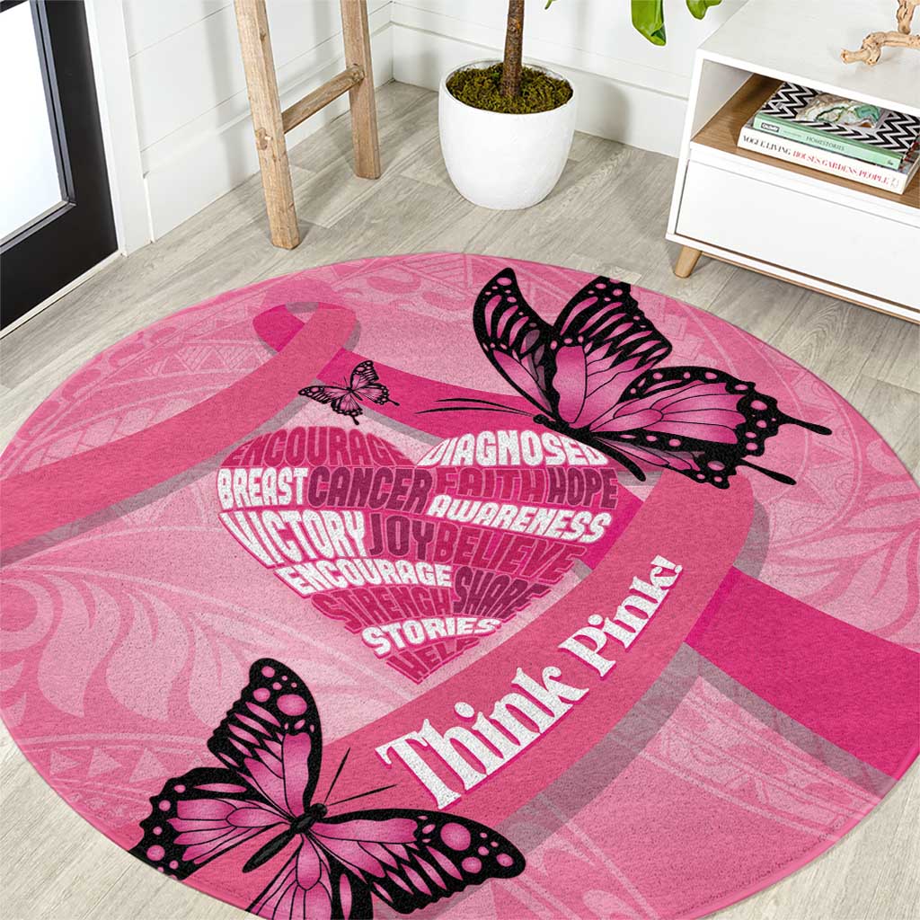 Polynesia Breast Cancer Awareness Month Round Carpet Pink Ribbon Mix Butterflies LT14 Pink - Polynesian Pride