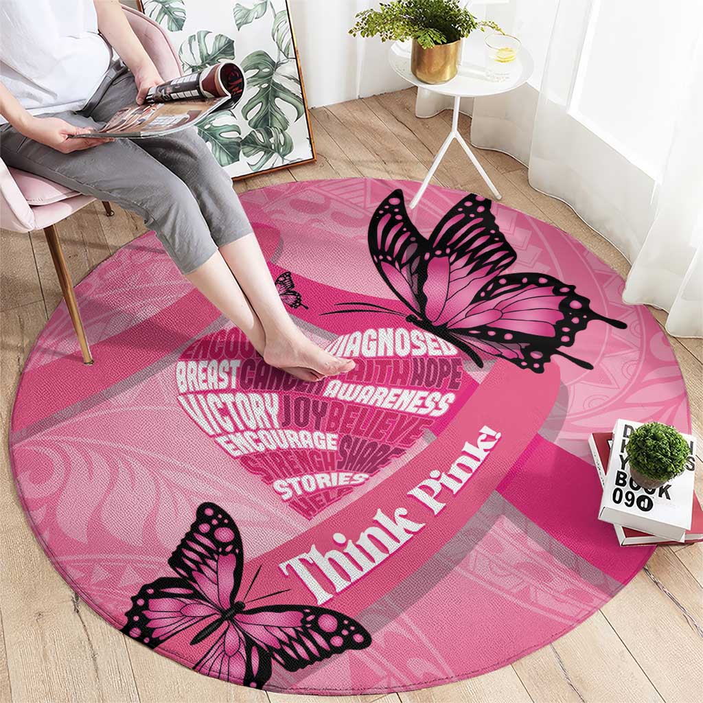 Polynesia Breast Cancer Awareness Month Round Carpet Pink Ribbon Mix Butterflies LT14 - Polynesian Pride