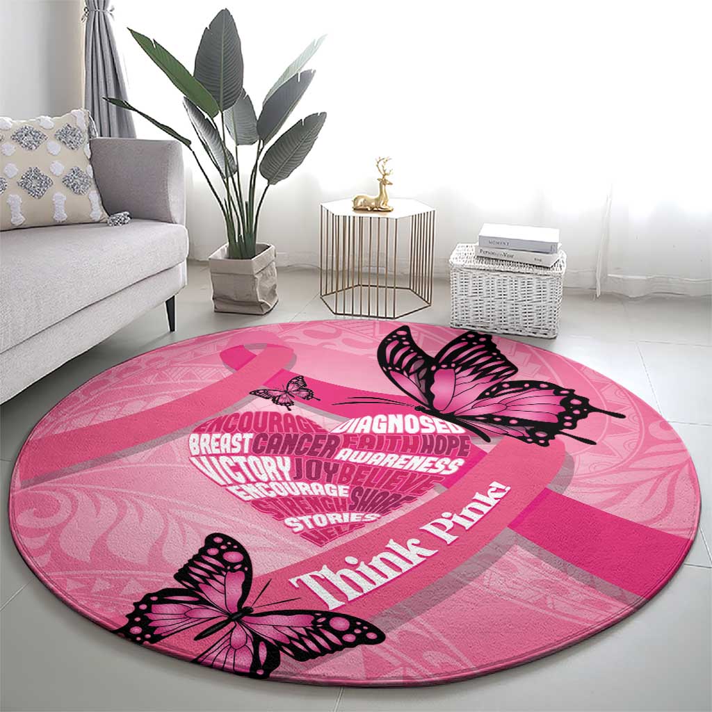Polynesia Breast Cancer Awareness Month Round Carpet Pink Ribbon Mix Butterflies LT14 - Polynesian Pride