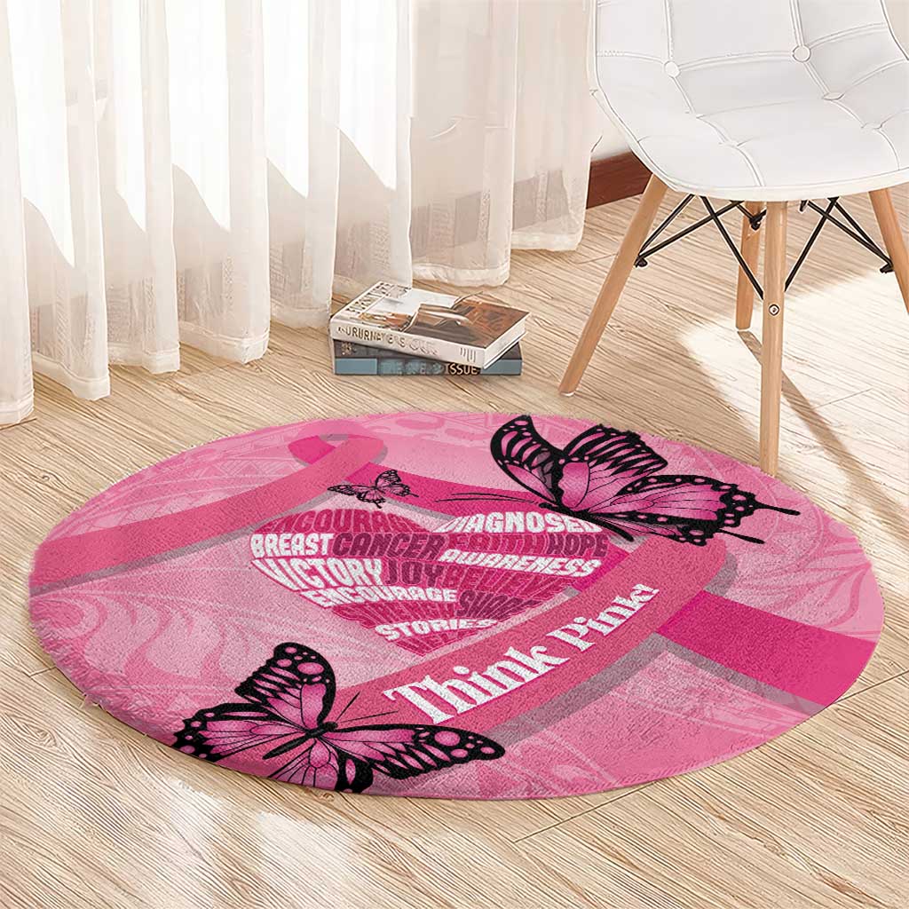 Polynesia Breast Cancer Awareness Month Round Carpet Pink Ribbon Mix Butterflies LT14 - Polynesian Pride