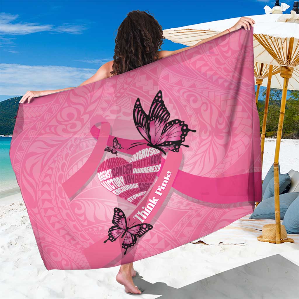 Polynesia Breast Cancer Awareness Month Sarong Pink Ribbon Mix Butterflies LT14 One Size 44 x 66 inches Pink - Polynesian Pride