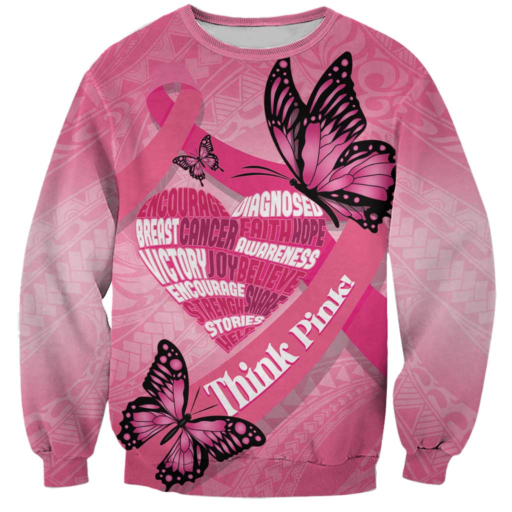 Polynesia Breast Cancer Awareness Month Sweatshirt Pink Ribbon Mix Butterflies LT14 Unisex Pink - Polynesian Pride