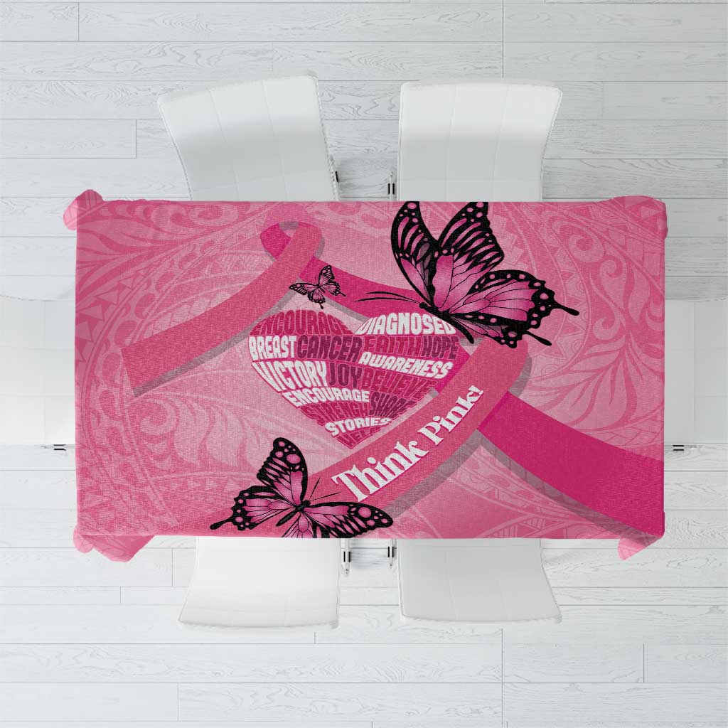 Polynesia Breast Cancer Awareness Month Tablecloth Pink Ribbon Mix Butterflies LT14 Pink - Polynesian Pride