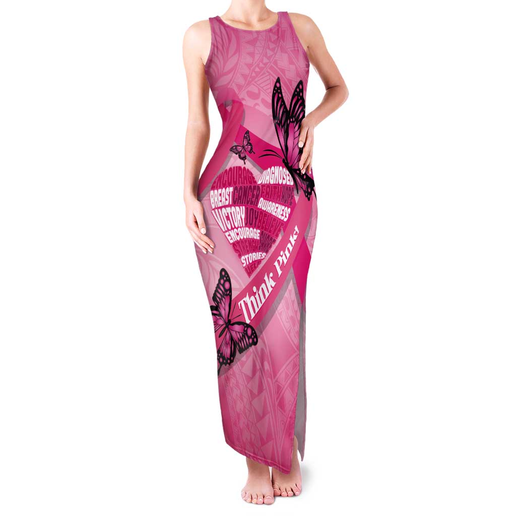 Polynesia Breast Cancer Awareness Month Tank Maxi Dress Pink Ribbon Mix Butterflies LT14 Women Pink - Polynesian Pride