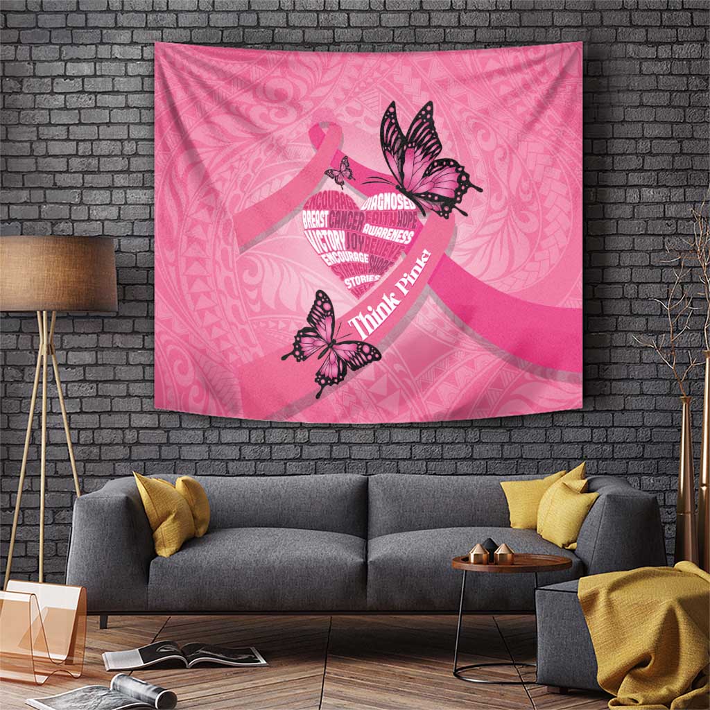 Polynesia Breast Cancer Awareness Month Tapestry Pink Ribbon Mix Butterflies LT14 Pink - Polynesian Pride