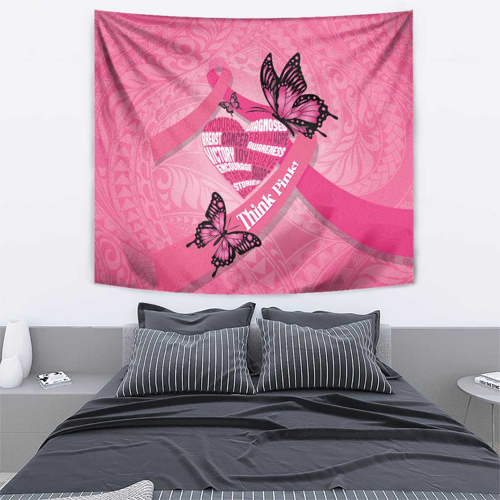 Polynesia Breast Cancer Awareness Month Tapestry Pink Ribbon Mix Butterflies LT14 - Polynesian Pride