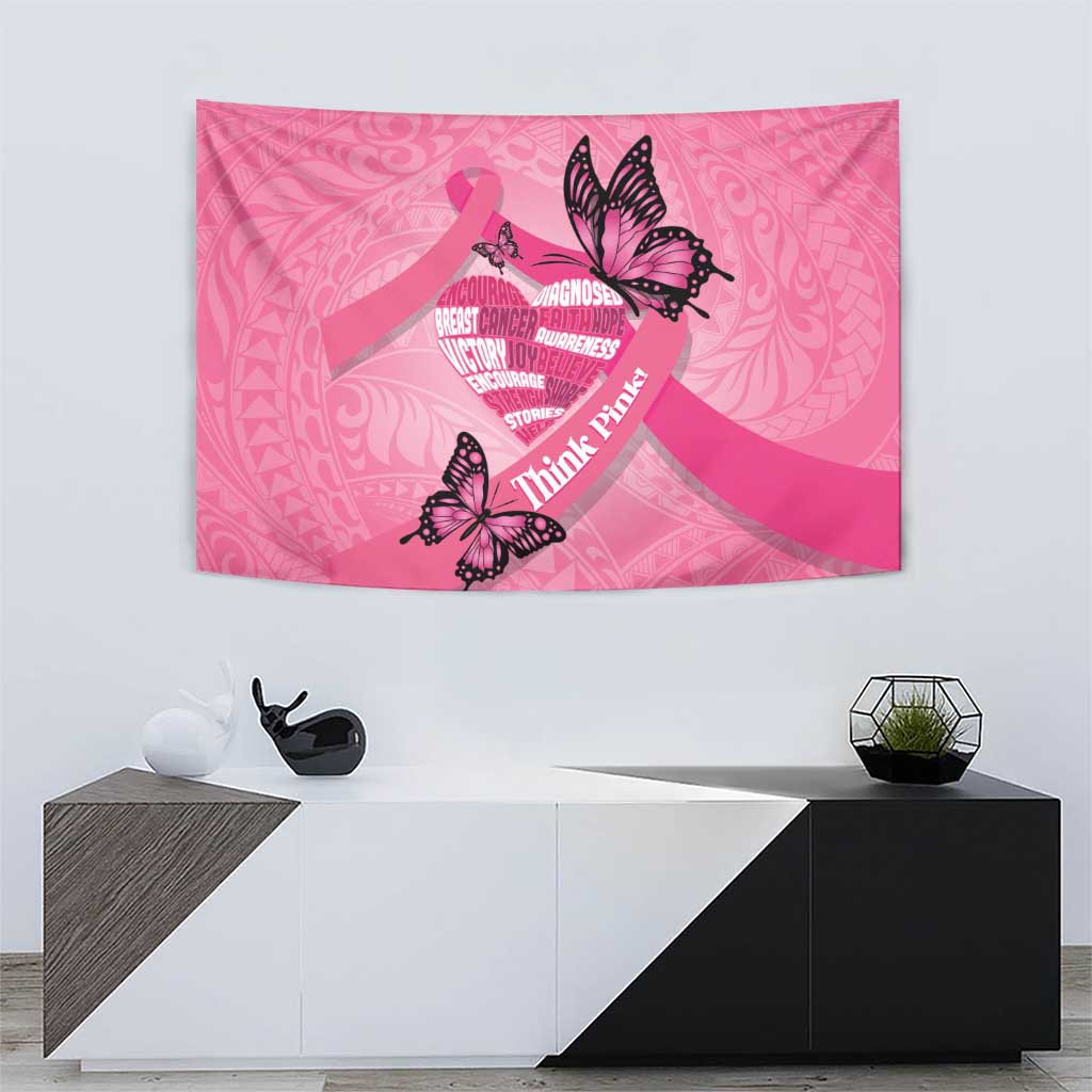Polynesia Breast Cancer Awareness Month Tapestry Pink Ribbon Mix Butterflies LT14 - Polynesian Pride