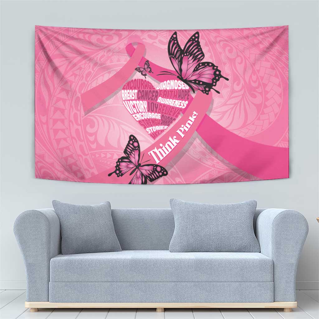Polynesia Breast Cancer Awareness Month Tapestry Pink Ribbon Mix Butterflies LT14 - Polynesian Pride