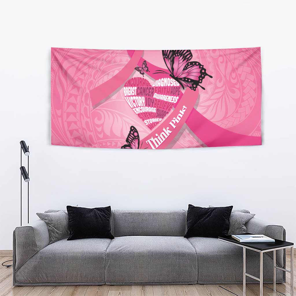 Polynesia Breast Cancer Awareness Month Tapestry Pink Ribbon Mix Butterflies LT14 - Polynesian Pride
