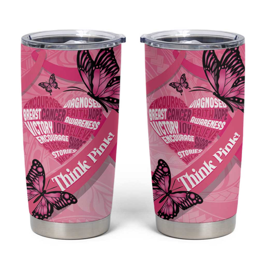 Polynesia Breast Cancer Awareness Month Tumbler Cup Pink Ribbon Mix Butterflies LT14 Pink - Polynesian Pride