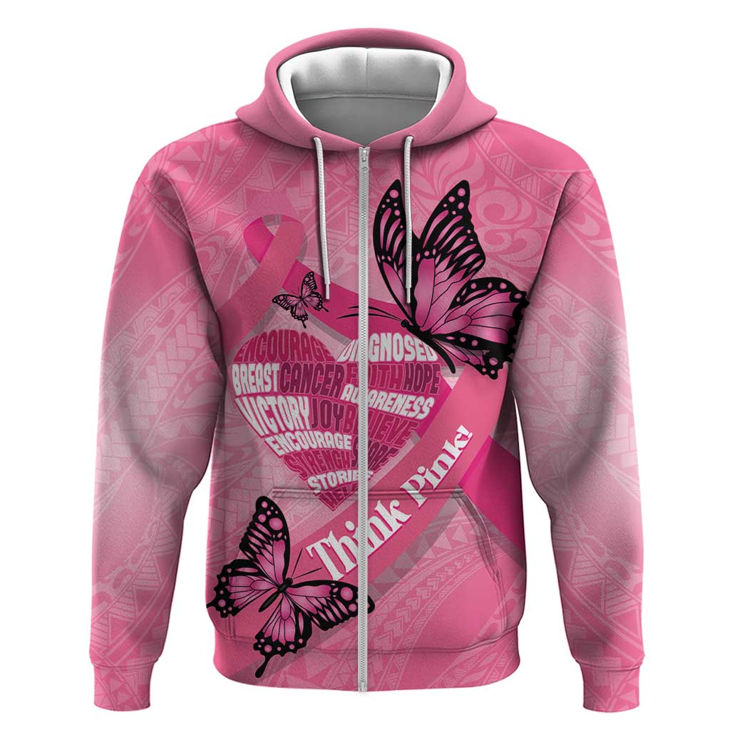 Polynesia Breast Cancer Awareness Month Zip Hoodie Pink Ribbon Mix Butterflies LT14 Zip Hoodie Pink - Polynesian Pride