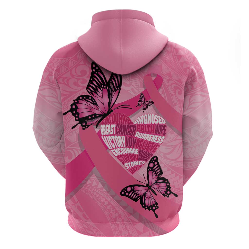 Polynesia Breast Cancer Awareness Month Zip Hoodie Pink Ribbon Mix Butterflies LT14 - Polynesian Pride