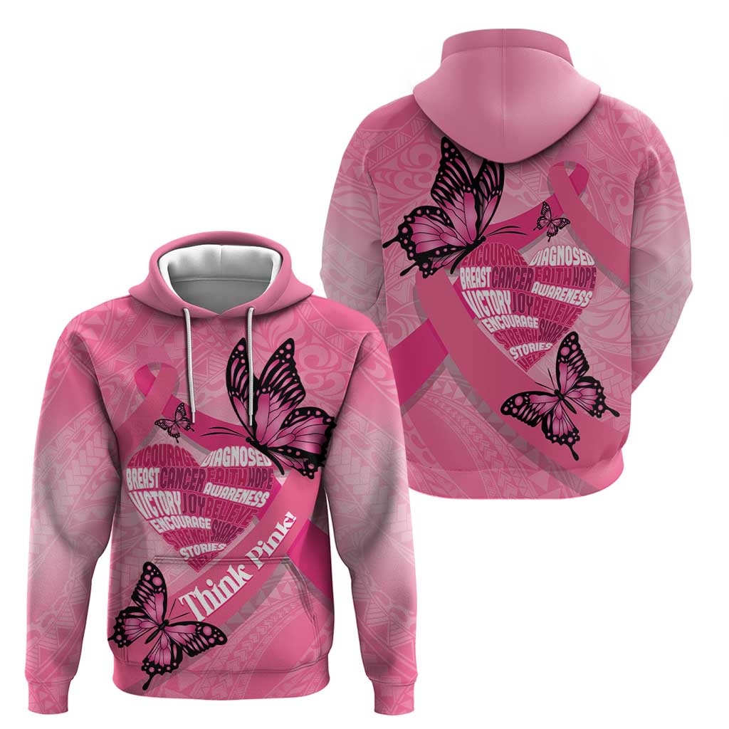 Polynesia Breast Cancer Awareness Month Zip Hoodie Pink Ribbon Mix Butterflies LT14 - Polynesian Pride