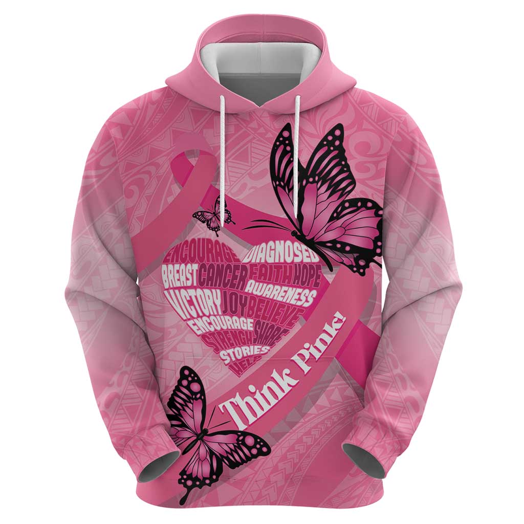 Polynesia Breast Cancer Awareness Month Zip Hoodie Pink Ribbon Mix Butterflies LT14 - Polynesian Pride