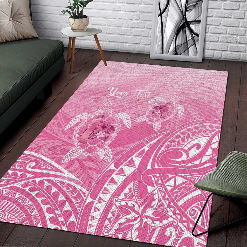 Personalised Polynesia Breast Cancer Awareness Area Rug No One Fights Alone Turtle Ribbon - Pink Version