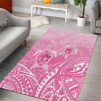 Personalised Polynesia Breast Cancer Awareness Area Rug No One Fights Alone Turtle Ribbon - Pink Version LT14 - Polynesian Pride