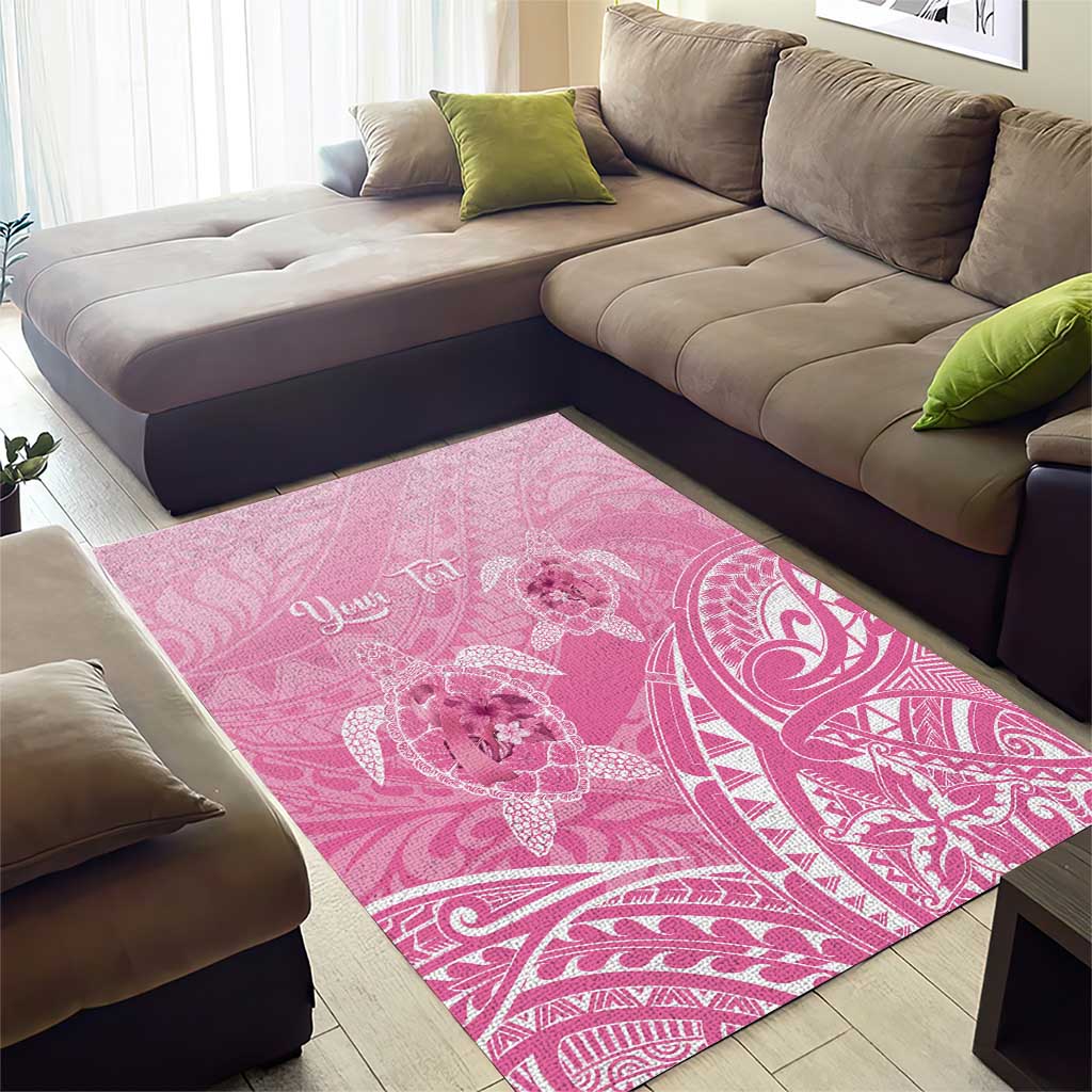 Personalised Polynesia Breast Cancer Awareness Area Rug No One Fights Alone Turtle Ribbon - Pink Version LT14 - Polynesian Pride