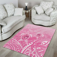 Personalised Polynesia Breast Cancer Awareness Area Rug No One Fights Alone Turtle Ribbon - Pink Version LT14 - Polynesian Pride