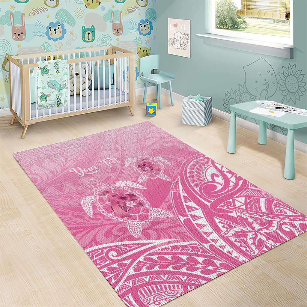 Personalised Polynesia Breast Cancer Awareness Area Rug No One Fights Alone Turtle Ribbon - Pink Version LT14 - Polynesian Pride