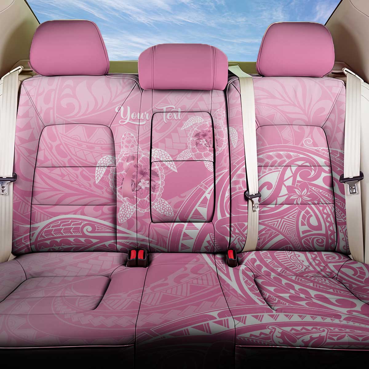 Personalised Polynesia Breast Cancer Awareness Back Car Seat Cover No One Fights Alone Turtle Ribbon - Pink Version LT14 One Size Pink - Polynesian Pride