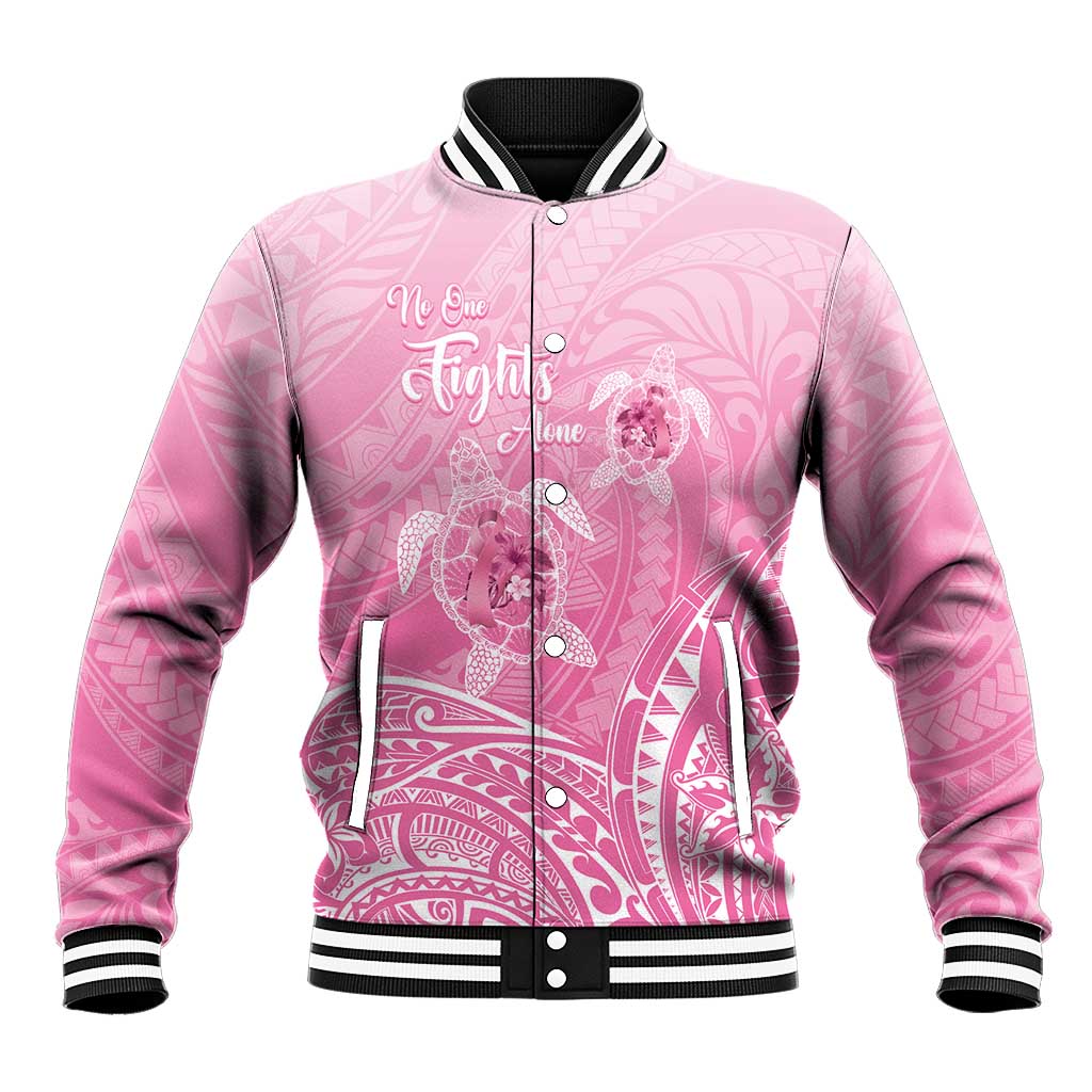Personalised Polynesia Breast Cancer Awareness Baseball Jacket No One Fights Alone Turtle Ribbon - Pink Version LT14 Unisex Pink - Polynesian Pride