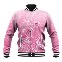 Personalised Polynesia Breast Cancer Awareness Baseball Jacket No One Fights Alone Turtle Ribbon - Pink Version LT14 Unisex Pink - Polynesian Pride