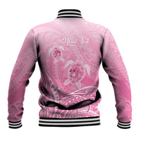 Personalised Polynesia Breast Cancer Awareness Baseball Jacket No One Fights Alone Turtle Ribbon - Pink Version LT14 - Polynesian Pride