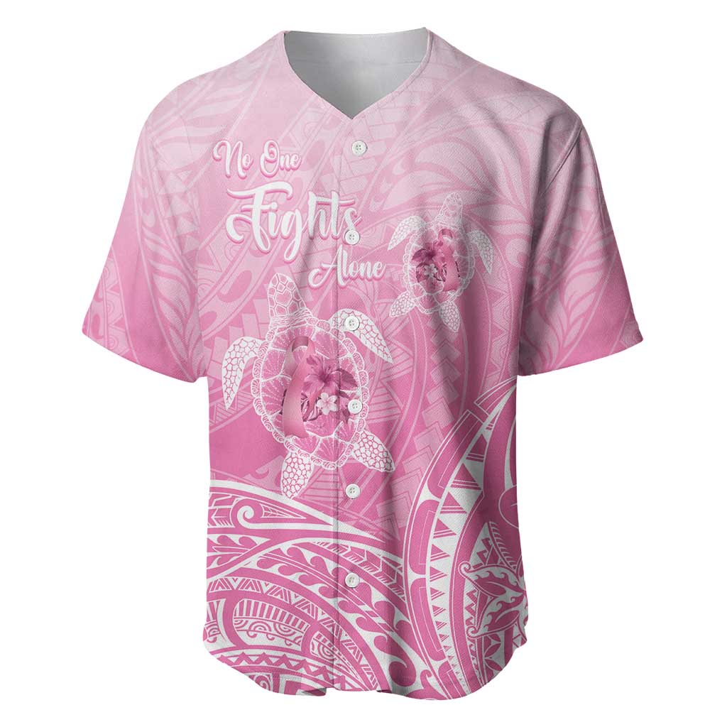 Personalised Polynesia Breast Cancer Awareness Baseball Jersey No One Fights Alone Turtle Ribbon - Pink Version